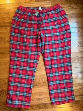 New! L.L. Bean Red and Navy Fleece Lined Flannel Plaid Lounge Pants XXL